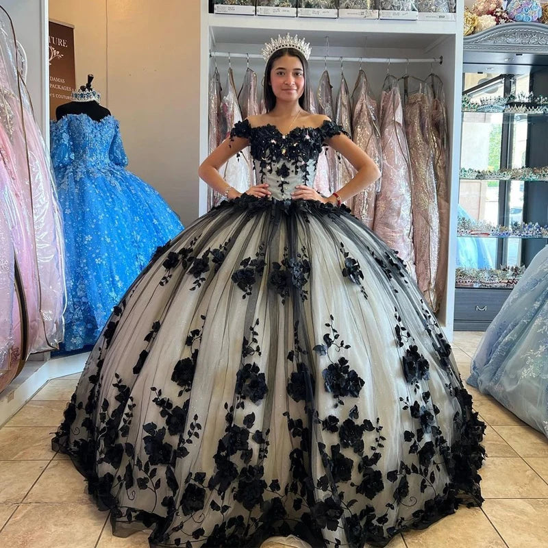 Trendy Athleisure Clothing For Women 2025 Ball Gown 15 Black Quinceanera Dresses Crystal With 3D Flowers Girl Birthday Dress Trendy Athleisure Clothing For Women 2025 Ball Gown 15 Black Quinceanera Dresses Crystal With 3D Flowers Girl Birthday Dress