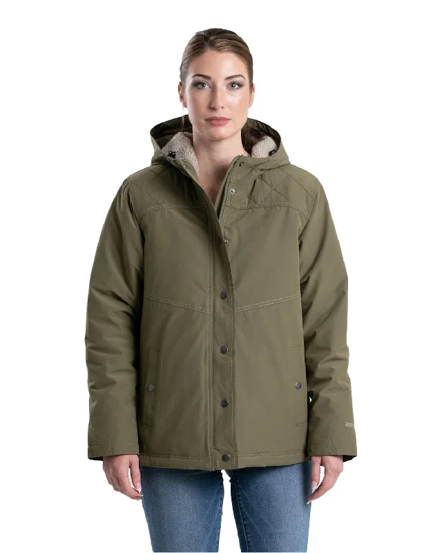 Women's Tailored Outfit Berne Womens Softstone Micro-Duck Hooded Burnt Olive Cotton Blend Coat Women's Tailored Outfit Berne Womens Softstone Micro-Duck Hooded Burnt Olive Cotton Blend Coat
