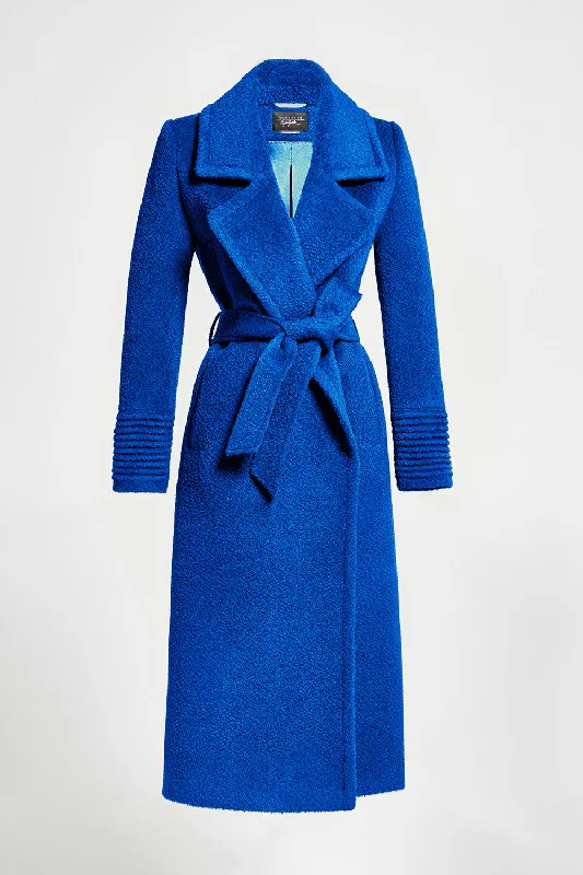 Elegant Women's Evening Garments Bouclé Alpaca Long Notched Collar Wrap Coat