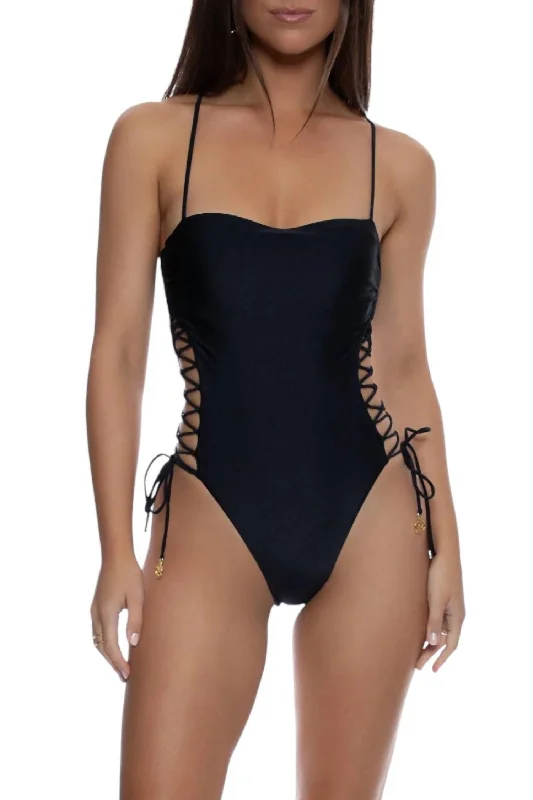 Women's Comfy Attire For Lounging Cosita Buena Square Neck Lace Up One Piece In Black
