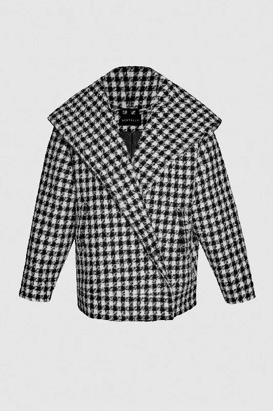 Luxury Women's Clothing Tweed Houndstooth Suri Alpaca Oversized Hooded Jacket
